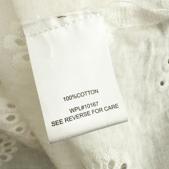 AQUA x BLOOMINGDALE'S | Ruffle Eyelet Collar Flutter Sleeve White Cotton | Large - Picture 10 of 11